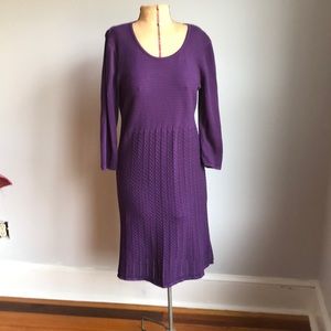 New Directions Purple Sweater Knit Dress 3/4 Sleev